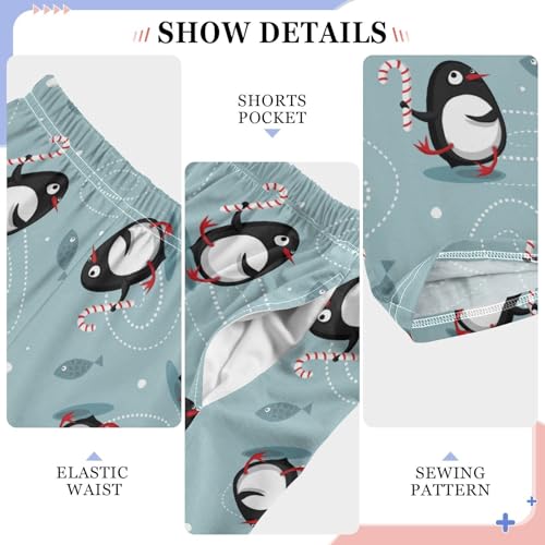 ZZXXB Penguin Candy Cane Boys Long Pants Soft Trousers Elastic Waist Kids Lounge Bottoms with Pockets S-XL4