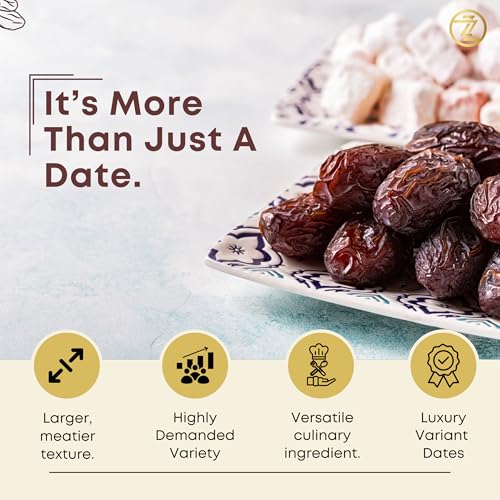 Image of Zabbaat Medjool Dates | Fresh & Black Medjoul Khajoor | Naturally Sweet Royal Jumbo /Large Arabian Khajoor | Perfect for Snacking, Gifting & a Healthy Lifestyle | Medjool Dates 500g