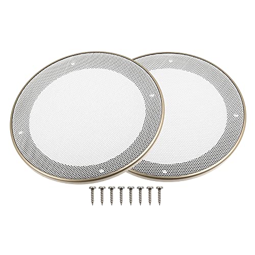 X AUTOHAUX Lot de 2 cache-haut-parleurs de voiture de 12,7 cm avec 8 vis en métal ABS blanc doré