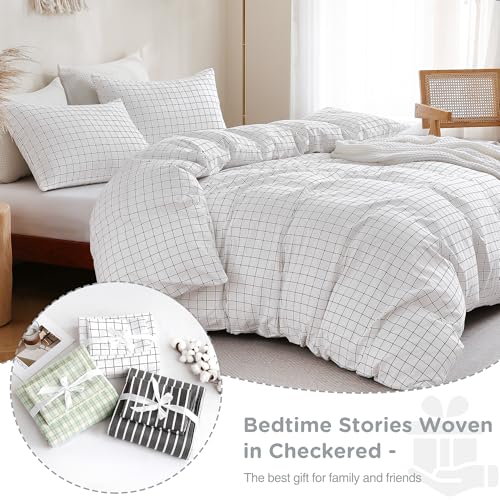 Image of TOCOMOA Checkered Duvet Cover Set 100% Natural Cotton Soft Comfy Breathable 3 Piece White and Black Gingham Pattern Printed Comforter Cover Bedding Set (Queen 90 inchx90 inch, Comforter Not Included)