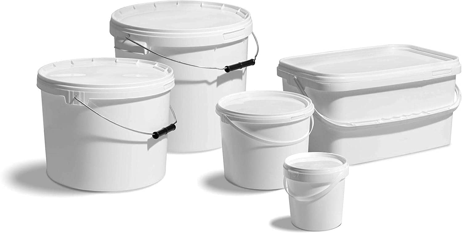 Plastic Buckets Tubs White Containers Tamper Evident Lids 0.5L 1L 3L 5L 10L 25L (15, 10L)