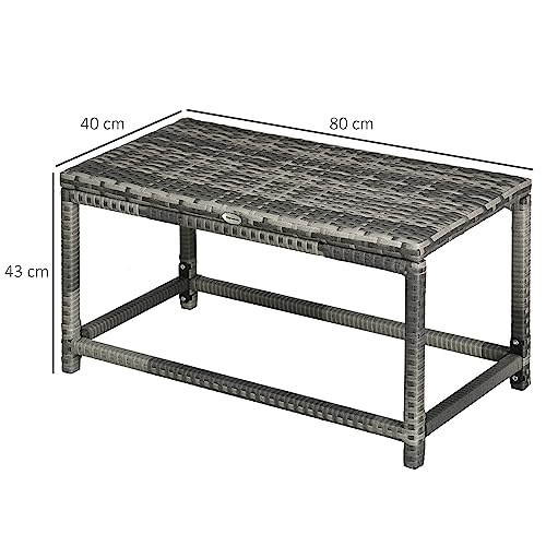 Outsunny Outdoor Coffee Table: Garden PE Rattan Side Table with Plastic Underboard and Full Woven Top for Patio and Balcony in Mixed Grey - Image 3