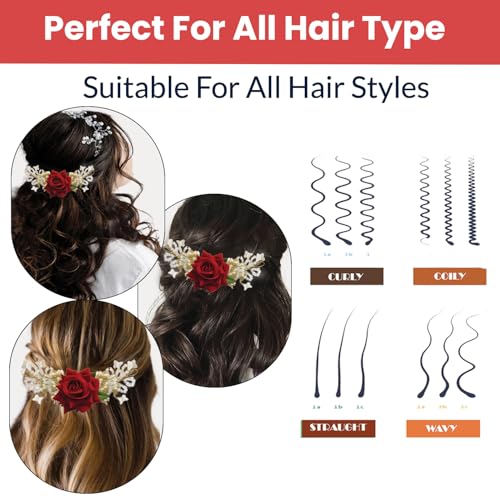Image of TEMPERIA (1pc) Hair Accessories For Women's & Girls - Stylish Artificial Flowers & Crystal Pearls Bun Juda Bridal Brooch for Hairstyle & Decoration - Pins & Clips for Style of Bride (Red & White)