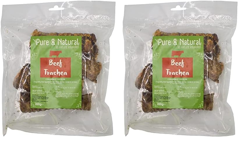 Pure & Natural Beef Trachea for Dogs - Natural Dog Chews Long Lasting Healthy Dental Chews with Collagen - 200g (Pack of 2)