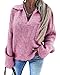 Produktbild DONGZHI Damen Strickpulli mit V-Ausschnitt Soft Lose Pullover mit Lange Ärmel Lässiger lockere Passform Sexy Oversize Sweater Pullover,Rosa,XL