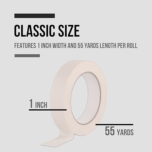 Miniatura 4 de Lichamp Cinta adhesiva de 1 pulgada, paquete de 4 cintas adhesivas de uso general beige y blanco, 1 pulgada x 55 yardas x 4 rollos (220 yardas en