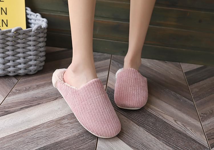 Women’s slip on house slippers closed toe ribbed fabric upper plush lining cushioned insole lightweight non slip textured outsole backless mule for indoor wear quick trips4