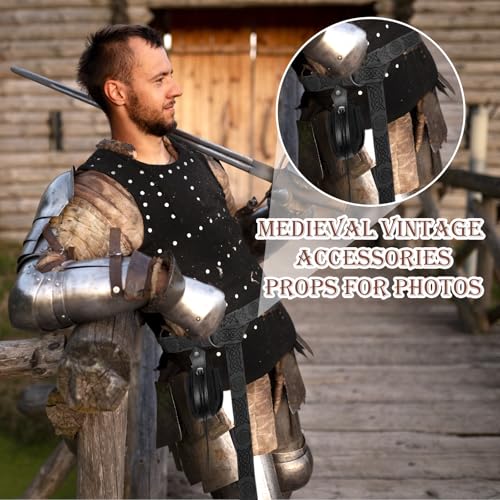 2 Stück Mittelalterlicher Wikingergürtel mit Kunstledertasche, Vintage Renaissance Gürteltasche Würfeltasche, Retro Nordische Gürteltasche, Tragbare Tasche Renaissance Kostüm Zubehör(Schwarz)