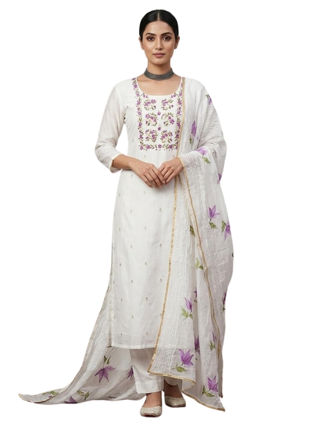 Floral Embroidered Viscose Dress Material for Women | Unstitched Suit Set with Viscose Bottom & Chanderi Dupatta-image-40