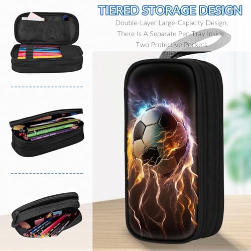 Image of TILYTADLY Large Pencil Case for Boys - Soccer Boys Pencil Pouch with Zipper Compartments - Big Capacity Pen Box Pen Bag Organizer with Keychain for Kids Teens School