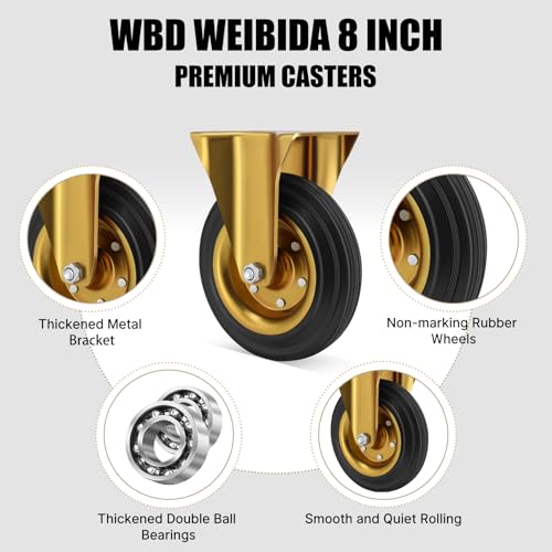 Image of WBD WEIBIDA 8 in Heavy Duty Industrial Casters Wheel,800 Lbs Per Heavy Duty Rigid Plate Casters, No Floor Marks 8 Inch Rubber Wheels for Toolbox,Workbench,Doliies (2 Rigid, Free Spanner)