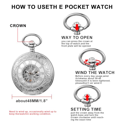 Image of Vintage Gold Double Sides Open Case Mechanical Men's Pocket Watch,Double Face Roman Dial Clock Hand Wind Pocket Watch for Men with FOB Chain