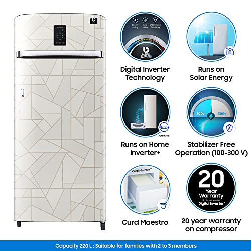 Image of Samsung 220 L 4 Star Inverter Direct cool Single Door Refrigerator Appliance(RR23A2J3XWX /HL, Digi-Touch Cool, Curd Maestro, Marble White)