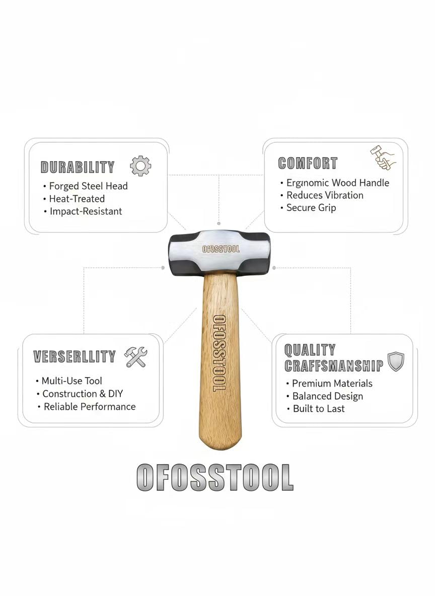 Sledge Hammer with Wood Handle and Alloy Steel Head, 20 OZ Mini Hammer for Wo...