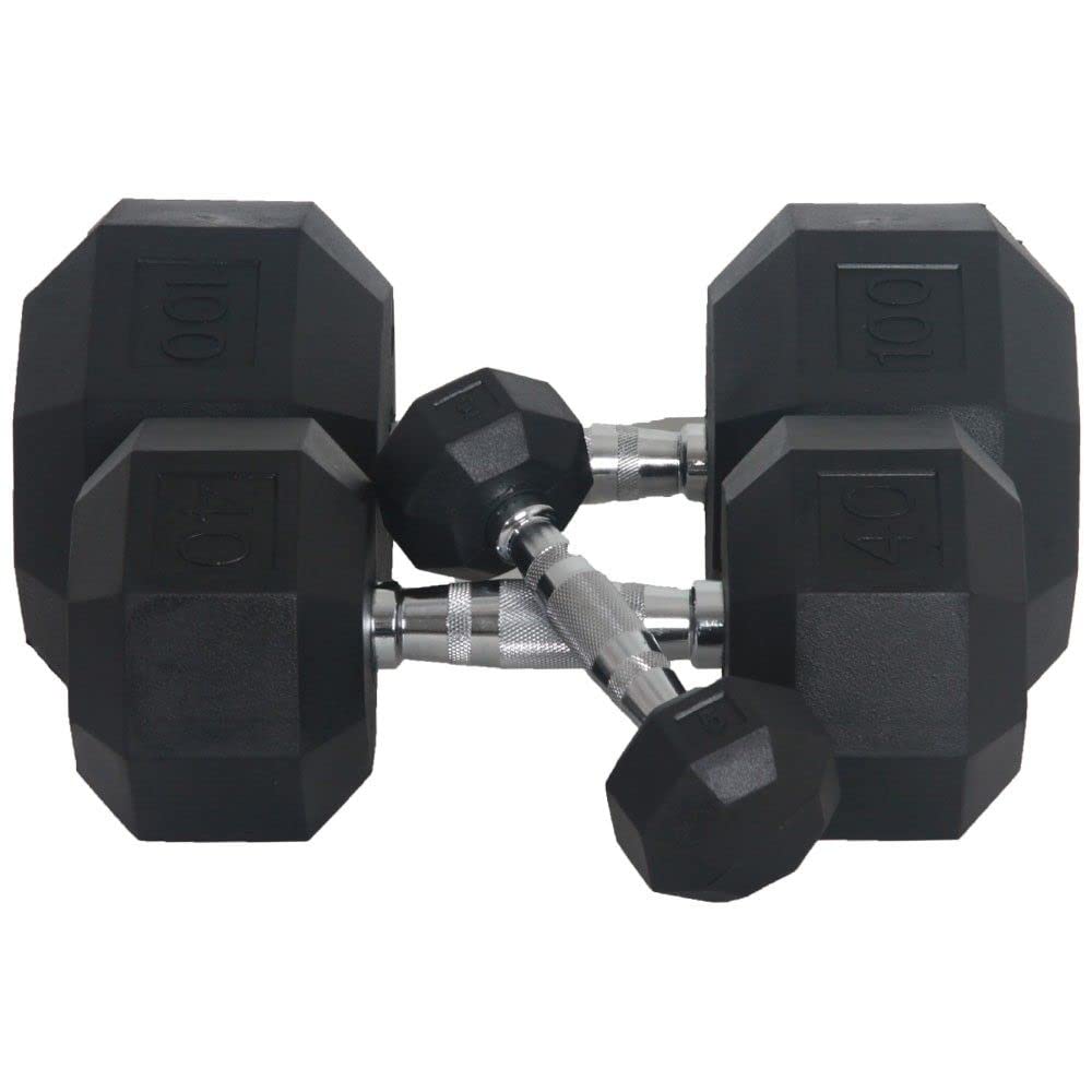Fitness First Rubber Hex Dumbbell Pairs 100 lbs