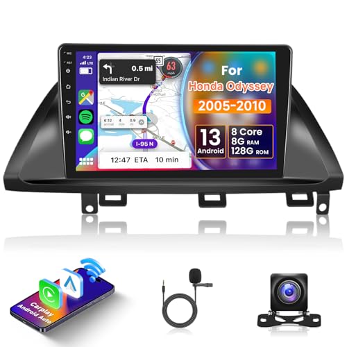 8 Core 8+128G for Honda Odyssey 2005-2010 Android Car Radio with Wireless Carplay Android Auto, 10.1 Inch QLED Touch Screen Car Stereo Supports 4G/ WiFi, GPS, FM/AM, Bluetooth 5.0, Backup Camera
