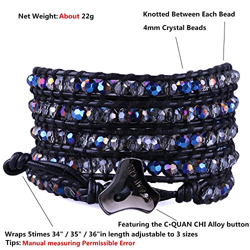 Image of C.QUAN CHI Natural Crystal Bead Bracelet Leather Wrap Bracelet 5 Wrap Stackable Braid Bracelet Bangle Jewelry Birthday Gifts