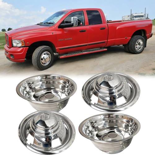 Image of 17 inch Dually 8 Lug Wheel Simulators for Ram 3500 03-18 | 304 Stainless Steel, 5 Vent Holes, Bolt On Hub Caps, Front Rear Polished, Fits 2003-2018 Dodge Ram 3500