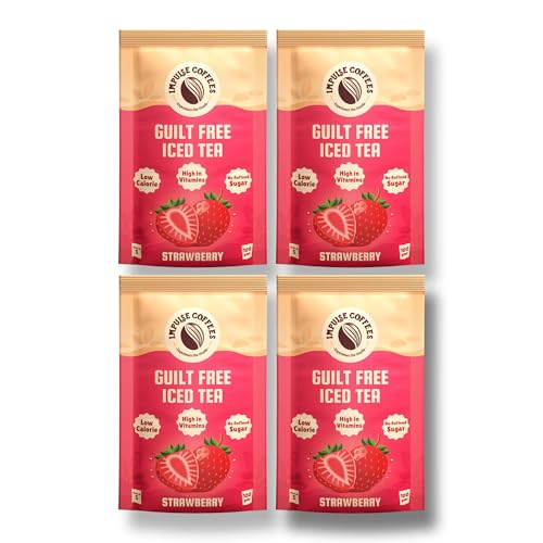 Image of Impulse Coffees Guilt Free Iced Tea Strawberry | Iced Tea Powder Drink Mix | Zero Refined Sugar, Low Calorie, Strawberry Flavour | 20g x 20 Sachets (400g)