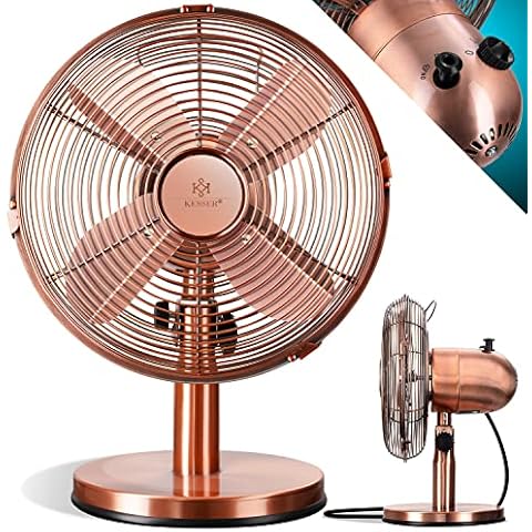 KESSER® - Tischventilator Design Retro Voll-Metallgehäuse 80° Oszillation - leise Ventilator mit 3 Geschwindigkeitsstufen - Zuschaltbare | Windmaschine | Neigungswinkel ca. 40° Metall Cover