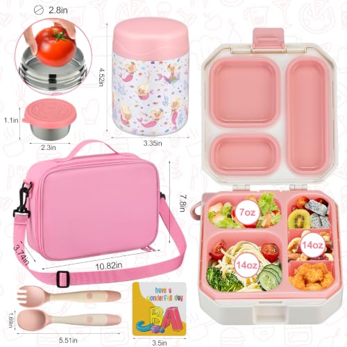 Image of wiwens Bento Lunch Box for Kids with 12oz Soup Thermo Leak-Proof Lunch Food Container with 5 Compartment Thermo Hot Food Jar and Insulated Lunch Bag for Kid Toddler Girls Boys to School