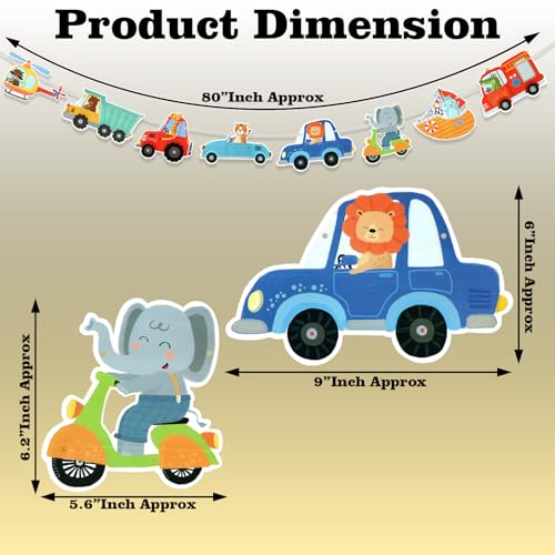 Image of Rozi Decoration Kids Birthday Decoration Kit with Golden Happy Birthday Banner, Vehicle Cutout Bunting, Multicolor Crepe Paper and Latex Balloons for Jungle Theme Birthday Decoration Pack of 38 Pcs