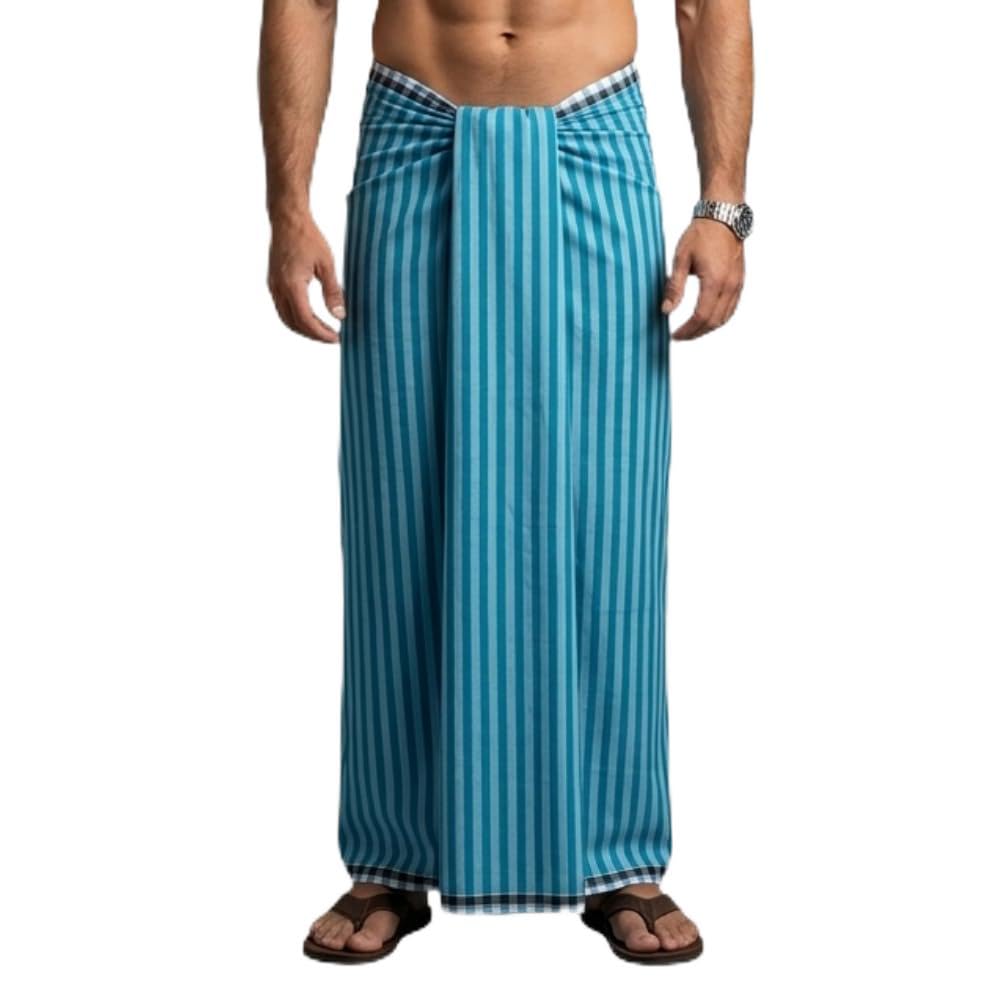 gouri collections Men's Cotton Lungi | Soft Breathable Wrap Around Lungi | Comfortable Daily & Home Wear for Men_HG00I_9_1(Patta Big Checkered)_Turquoise Blue-picture-21