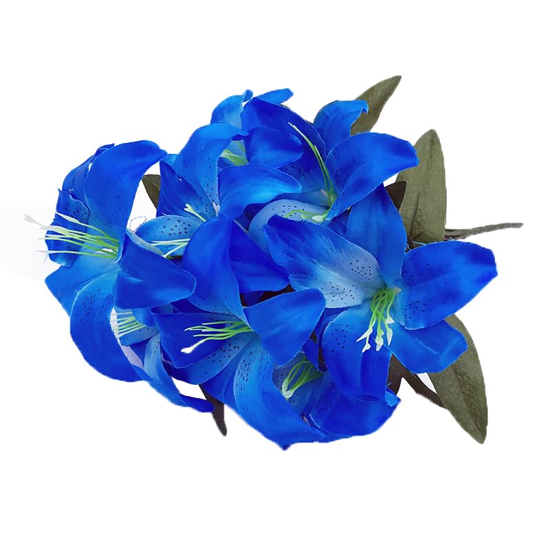 Constprog 10 Head Flower Bunch Lily Decor Artificial Flowers 45cm Fake Plants Window Plastic Flowers Faux Flowers Plants Flowers Arts UV Resistant for Home Decor, Parties, Offices (Dark Blue)