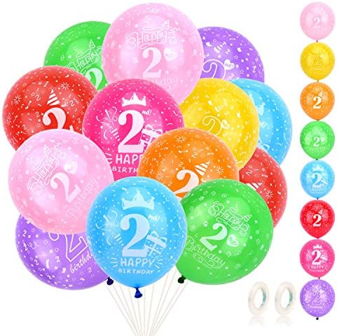 HOWAF 1st Birthday Balloons, Pack Of 24 First Birthday Decorations Multicoloured Party Balloons Printed Latex Balloons & 2 Ribbons for kids Happy Birthday Party Decorations Girls Boys - 12 inch(Age 1)