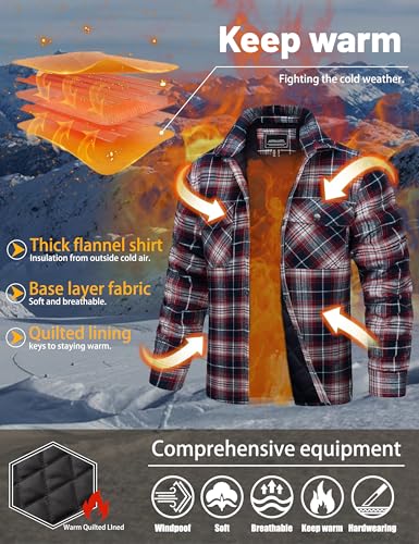 Image of TACVASEN Men's Flannel Shirt Quilted Lined Theraml Winter Coat Button Down Insulated Flannel Shirts Jacket
