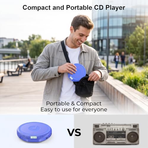 Image of Gueray Portable CD Player with Earphones CD Player for Car Support MP3 | CD Dsicman with Anti-Skip Shockproof with LCD Display Support PROG Memory Repeat Function