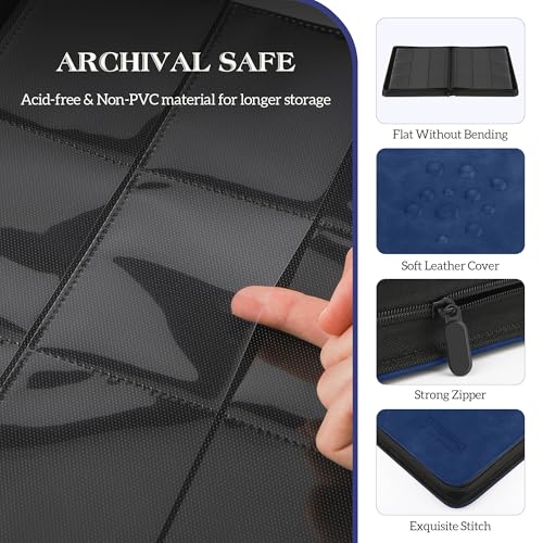 Image of Trading Card Binder, 9 Side Loading Pocket Card Album Hold Up to 540 Cards, Zipper Binder for Cards Collection, TCG Card Holder for Game Card, Sports Card, Yugioh, MTG etc. (Navy Blue 9)