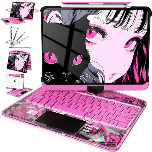 Image of Intermerge for iPad 9th 10.2 inch Keyboard Case, 360 Transparent Multi-Touch Trackpad, 7-Color Backlit Keyboard, Pencil Holder, Type-C, Power Indicator for 9th / 8th / 7th - Blush Pulse