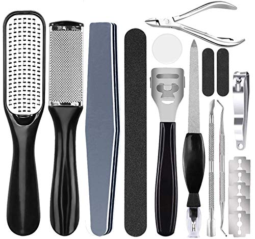 Professional Pedicure Kit, Foot File Callus Remover -Soulkoo Foot Scrubber Callus Removers for Feet Foot Scraper Foot Rasp Grater Professional Callus File for Wet and Dry Feet (black)