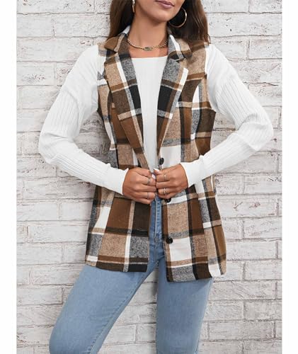 SEMATOMALA Women's Plaid Vest Christmas Cardigan Winter Fall Flannel Vest Sleeveless Blazer Jacket Long Shacket Vest4
