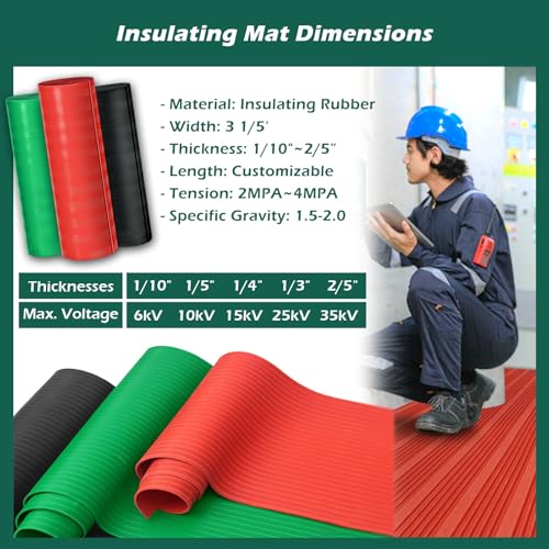 Electrical Insulation Safety Rubber Mat 3 6 9 12' 15 18 Feet 21 24 27 30ft, Heavy Duty Insulated Work Mat for Substation/ Distribution Room/ Power Supply Station, 3' Wide(LxWxT 11' x 3 1/4' x 1/5