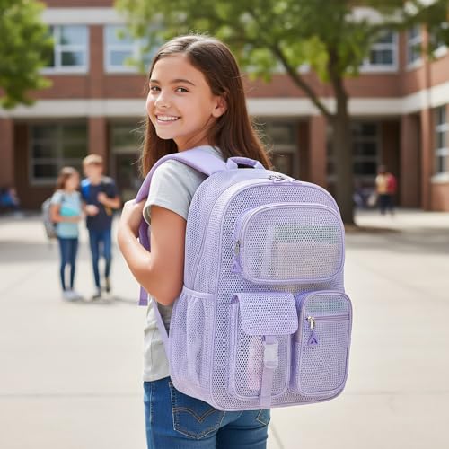 Image of Cusangel Clear backpack for men women (Purple Mesh Backpack)