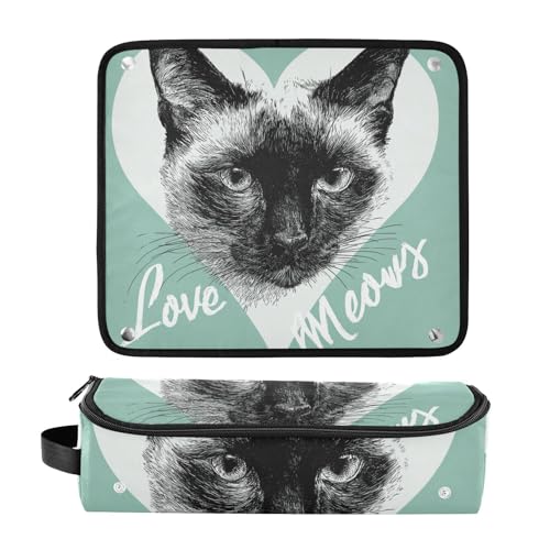 Bolsa de Viaje para Herramientas de Cabello con Tapete Resistente al Calor Impermeable y Organizador para Plancha, Rizador y Accesorios de Cuidado Capilar, Diseño Gato Siamés para Mujeres miniatura 3