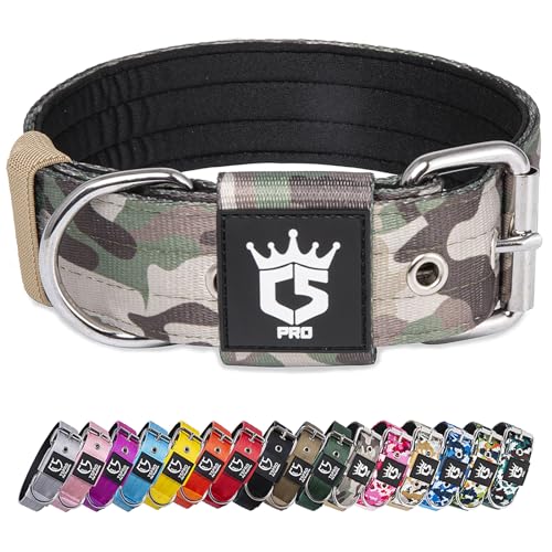 TSPRO Heavy Duty Tactical Dog Collar 1.5" Wide, Padded Dog Collar with Metal Buckle