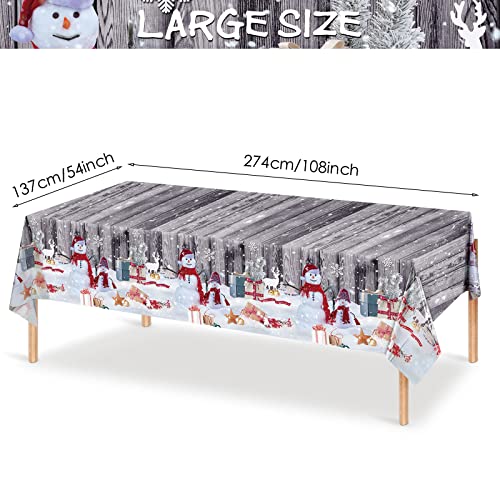 Tiamon 3 Pcs Christmas Tablecloth Snowman Table Cover Disposable Rustic Wood Grain Winter Snowflake Rectangle Table Cloth for Xmas New Year Holiday Party Supplies, 54 x 108 Inch – Image 3