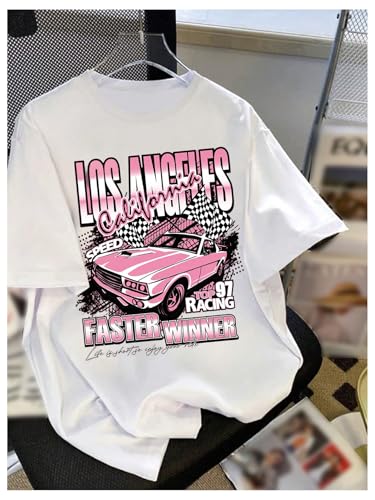 Floerns Girl's Graphic Car Print Short Sleeve T Shirts Casual Crew Neck Tee Tops3