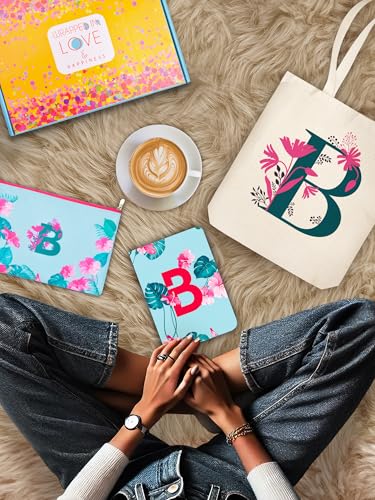Image of DOODLE Monogram B Diary Gift Set - B6 Soft Bound Ruled Notebook with Tote Bag & Zipper Pouch - Premium Stationery Gift for Women & Girls