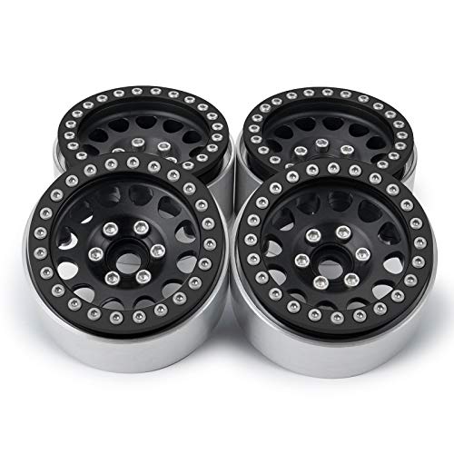 Rclions Aluminum Alloy 1.9Inch Rc Beadlock Wheels Rims 12 Spokes For 1/10Th Rc Crawler Car Axial Scx10 Ii D90 Trx4 -Pack Of 4 (Black) #TOP3