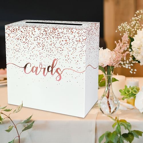 Image of Rose Gold Card Box for Party Gift Card Box Holder Envelope Box for Wedding Birthday Baby Shower Retirement Rose Gold Foil Card Box