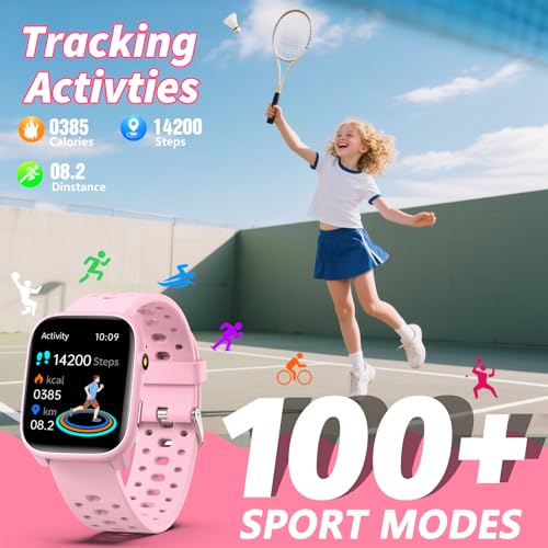 Kids Smart Watches Girls Gift Age 6-12 with 12 Puzzle Games, Heart Rate, Sleep Monitor, Pedometer, Flashlight, 1.83" Touchscreen IP68 Waterproof Kid Watch Brithday Gift for Girls3