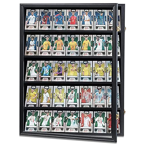 35 Graded Sports Card Display Case - Baseball Card Display Frame With Uv Protection Clear View Lockable Wall Cabinet For Basketball Collectible Trading Card Black Finish #TOP1