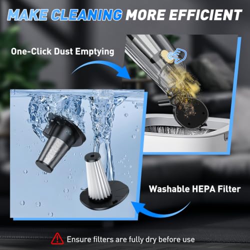 Image of CKIKH Handheld Vacuum Cordless, 15000PA Hand Held Car Vacuum Cleaner | Powerful Suction Rechargeable Vacuum, Portable, LED Light, Multi Accessories, for Home, Office, Pet Hair and Car