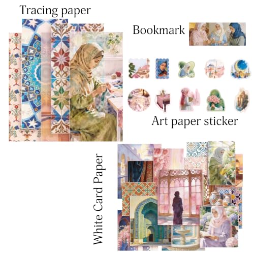 Image of The AutoStory Vintage Scrapbook Album Kit - A6 Junk Journal Notebook with Aesthetic Stickers, Collage Paper Pack & Washi Tape - DIY Journaling Supplies Gift for Teens & Girls (Blossom Hijab, Pink)