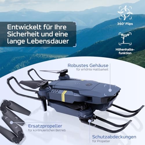Faltbare Drohne mit Kamera – RC Quadcopter, 1080P HD, FPV, Altitude Hold, 360° Flips, Headless Mode, WiFi, Ausführung: Akkus variabel (Akkus: 2 St.) – Bild 5