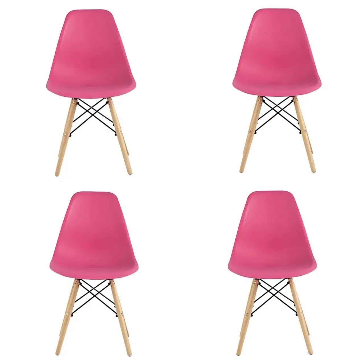 Pack de 4 Sillas de Comedor Modernas Rosa Frambuesa con Patas de Haya Maciza y Estructura Metálica – Sillas Nórdicas para Cocina y Salón 53x47x83 cm (Rosa Frambuesa)